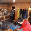 Crew getting ready to leave Roaring Brook bunkhouse.